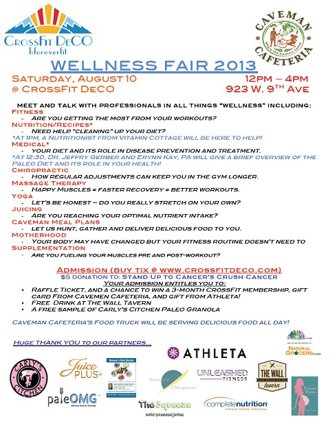 Want to learn about several ways to improve your overall health?  Join us and other health professionals at the CrossFit Deco Wellness Fair, August 10 12-4pm